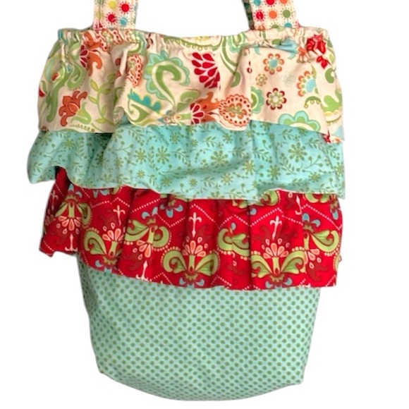 Hand Sewn Small Cotton Boho Ruffle Bucket Shoulder Bag - Picture 4 of 8